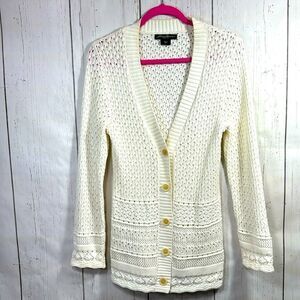 Eddie Bauer Ivory Open Knit Cardigan Button Front Sweater Classic Cottagecore